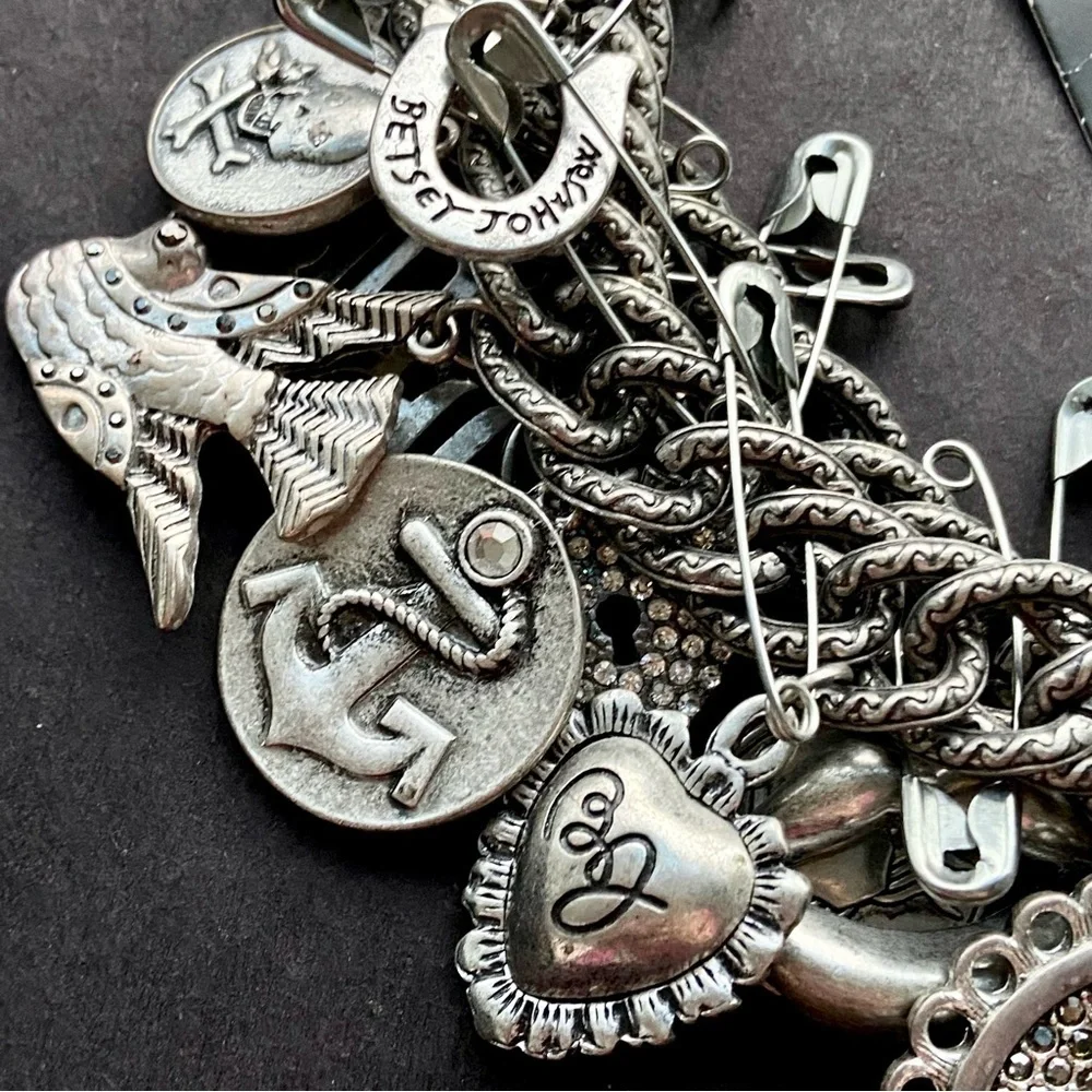 VINTAGE BETSEY JOHNSON Black Label Statement Charms Chain Necklace